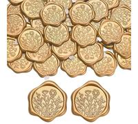Filhome 50Pcs Wax Seal Stickers, 1.14inch/29mm Wild Flower Golden Envelope Vintage Self-Adhesive Sealing Stickers for Invitation Gift Packing, Wedding Valentine's Day Birthday Party Supply