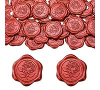 Filhome 50pcs Wax Seal Stickers - 29mm Flame Red & Rose Vintage Wedding Invitation Stickers for Valentine's Day & Birthday Parties