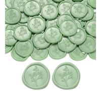 Filhome 50Pcs Wax Seal Stickers, 29mm Sage Green Babys Breath Envelope Seal Stickers, Vintage Wedding Invitation Stickers for Valentine's Day Birthday Bridal Shower Christmas Party Supply