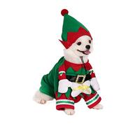 Filhome Dog Cat Christmas Elf Costume with Hat, Pet Christmas Winter Fleece Coat Clothes Puppy Xmas Outfit Apparel