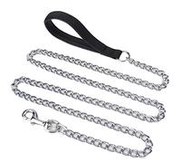 Filhome Metal Dog Leash Chew Proof 4FT-6FT Heavy Duty Sturdy Pet Chain Leash with Padded Handle for Large Medium Dogs 180cm/3mm-Black