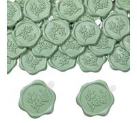 Filhome Wax Seals, Self-Adhesive Pack of 50 Envelope Stickers, Wax Seal Stamp Stickers, Seal Stickers for Wedding, Birthday, Party (Light Green, Eucalyptus #2)