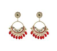 Filigree Bird Beaded Tassel Big Statement Dangle Drop Earrings for Women Gold Plated Boho Vintage Indian Colorful Acrylic Lightweight Dangling Disc Stud Hypoallergenic Fashion Trendy Jewelry, L, Metal