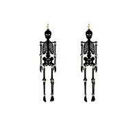 Filigree Halloween Hook Earrings - Skull Cutout, Lightweight, Metallic, Skeleton, For Women, Spook, Base Metal, No Gemstone