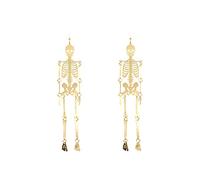 Filigree Halloween Hook Earrings - Skull Cutout, Lightweight, Metallic, Skeleton, For Women, Spook, Base Metal, No Gemstone