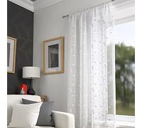 Filigree Harrogate Leaf Floral White Slot Top Voile Net Curtain Panel (55" Wide x 54" Drop)