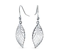Filigree Polished Cutout Leaf Nature Feather Dangle Earrings Western Jewelry For Women Openwork French Wire .925 Sterling Silver Medium 1.5 Inch