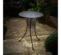 Filigree Silhouette Bistro Table With Built-In Solar Light - Weather Resistant Metal Led Illuminated Garden Table - H60 X 45Cm Dia
