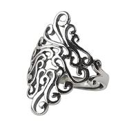 Filigree Vintage Statement Ring for Women Oxidized Boho Expandable Adjustable Totem Flower Leaves Open Wide Wrap Finger Rings Comfort Fit Bohemian Jewelry