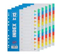 Fililogor A4 File Dividers 1-12 Part, 5 Pack A4 Folder Dividers, Multi-Colour Index Dividers for Lever Arch Files, Plastic Binder Dividers with 11-Holes (5 Pack)