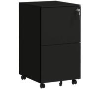 Filing cabinet 2-drawer steel mobile lockable black 67.5x43.5x37cm secure wheels
