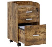 Portland 3 Drawer Rustic Brown Mobile Lockable Filing Cabinet with Keys - Size: 65.4 x 39.2 x 40cm - Wilko