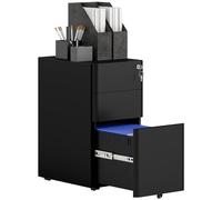 Filing Cabinet 3 Drawer Mobile Lockable Steel Office Storage Wheels
