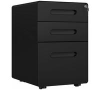 Filing Cabinet 3 Drawer Steel Lockable Mobile Office Storage on Wheels Black