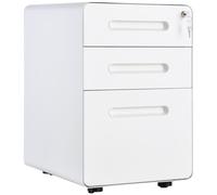 Filing Cabinet 3 Drawer Steel Lockable Mobile Office Storage Pedestal White