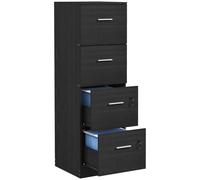Filing Cabinet 4-Drawer 40x42x130.8cm Black Wood-Effect Particleboard Lock Keyed