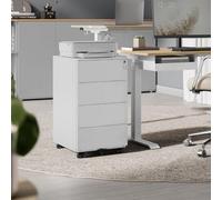 Filing Cabinet, 4 Lockable Drawers, Pre-Assembled, Office And Home Use, Organize Documents And Stationery, Cloud White