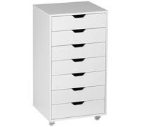 Filing Cabinet White 47.5x39.5x90cm 7-Drawer Mobile Unit with Wheels and Brakes