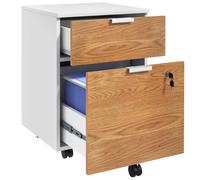 Filing Cabinet White & Natural Wood Effect Particleboard 42x40x60cm Lockable 2dr