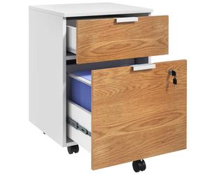 Filing Cabinet White & Natural Wood Effect Particleboard 42x40x60cm Lockable 2dr