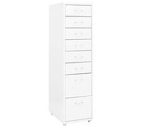 Filing Cabinet with Wheels White Metal 28 x 41 x 109 cm Office Cabinet with 8 Drawers and Metal Handles for Storage of Folders and Documents in the Office or Home Office