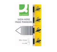 Filing Index Tabs Q-CONNECT Paper Sign-here 20x45mm,4x40 Sheets Yellow/Paper and Labels/Type-Standard/Shape-Standard/Material-Paper/Colour-Yellow/Dimensions (mm)-20x45
