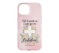 Filipenses 4:13 Floral Cross Pink Spanish Bible Verse Faith Case for iPhone 15