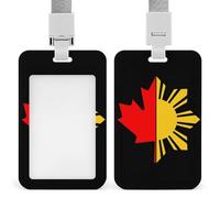 Filipino Canadian Flag Funny ID Badge Holder with Lanyard Name Card Holders for Work Nurse Teacher