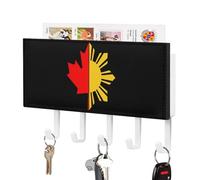 Filipino Canadian Flag Wall Mounted Key Holder Organizer with 5 Hooks Keys Hanger Rack Home Decor