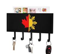 Filipino Canadian Flag Wall Mounted Key Holder Organizer with 5 Hooks Keys Hanger Rack Home Decor