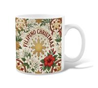 Filipino Christmas Heritage Theme Parol Ceramic Coffee Mug 11oz | Filipino Cultural Heritage, Drinking Cup, Tropical Floral Motifs, Traditional Holiday Star Lanterns