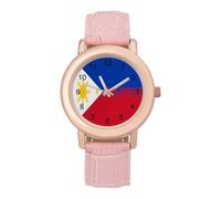 Filipino Philippine Flag Women's Wrist Watch Easy Reader with Leather Strap Analog Display Wonderful Ladies Gifts
