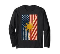 Filipino Roots American Grown Philippines America USA Flag Long Sleeve T-Shirt