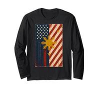 Filipino Roots American Grown Philippines America USA Flag Long Sleeve T-Shirt