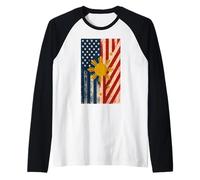 Filipino Roots American Grown Philippines America USA Flag Raglan Baseball Tee