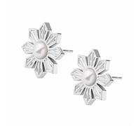 Filipino Sun Pearl Stud Earings - Plated Stainless Steel Philippine Sun Araw Studs with Pearl Center, 1.6cm, Simple Modern Statement Filipina Earrings, 1.6cm diameter, Yellow Gold Stainless Steel, No