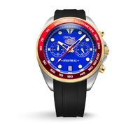 FILIPPO LORETI | NHRA 75 - Mens Watches, Chronograph Watches for Men, Blue White Dial, Red Bezel, Black Rubber Strap