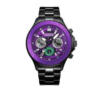 FILIPPO LORETI | Warner Bros - Watches for Men, Men’s Chronograph - 42mm Stainless Steel Case & Black SST Bracelet, 10 ATM WR, MechaQuartz, Limited Edition Gift, Purple Dial - Black SST Case