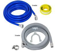 Fill Hose + Drain Hose Extension Set for BELLING STOVES NEW WORLD Washing Machine & Dishwasher 5m + 5m (+ PTFE Tape)