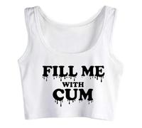 Fill Me with Cum Slutwear Hotwife Clothing Slut Swinger Naughty Clothing Crop Top Sleeveless Vest Tank Top White