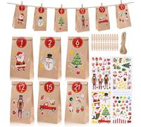 Fill Your Own Advent Calendar, DIY Advent Calendar Kit 2024 Christmas Selbstgemachter Adventskalender Build with 24 Paper Bags, Wooden Clips, Rope and Craft Stickers