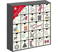 Fill Your Own Advent Calendar with Drawers - 27cm x 27cm Cute Festive Santa & Friends Contemporary Christmas Countdown Box - Reusable Cardboard Design with 24 Pull-Out Compartments for Kids & Adults