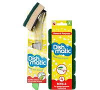 Fillable Washing up Brush and Sponge Bundle- Easy Grip Dish Cleaner - with 4X General Purpose Brush Sponge Refills
