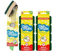 Fillable Washing up Brush and Sponge Bundle- Easy Grip Dish Cleaner - with 8X General Purpose Brush Sponge Refills