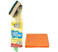Fillable Washing up Brush and Sponge - Easy Grip Dish Cleaner - with Ultra Absorbent Microfibre Cleaning Cloth