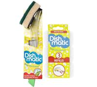 Fillable Washing up Brush [ Easy Grip Dish Cleaner] - with 3X Non Scratch Sponge Refills -Ideal for Glassware and Delicate Surfaces