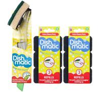 Fillable Washing up Brush Handle | Plus 7X Extra Heavy Duty Sponge Refills Bundle | Easy Grip Dispensing Handle | Super Scrubber Scourer Cleaner for Kitchen Bathroom Etc.