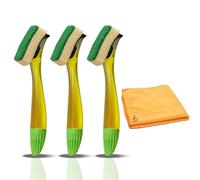 Fillable Washing up Brush with Handle and Zopper Microfiber Cloth -Colour and Design May Vary- Pack of 3 (Design And Color May Vary)