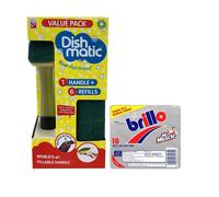 Fillable Washing up Brush with Sponge Bundle - Easy Grip Dish Cleaner Kit, 6X Replaceable Sponge Heads- with Multi-use Soap Pads (10 Pack)