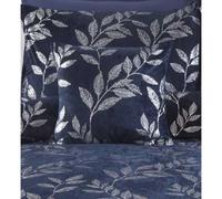 (Filled Cushion) Como Duvet Cover Set Navy Leaves Foil Details